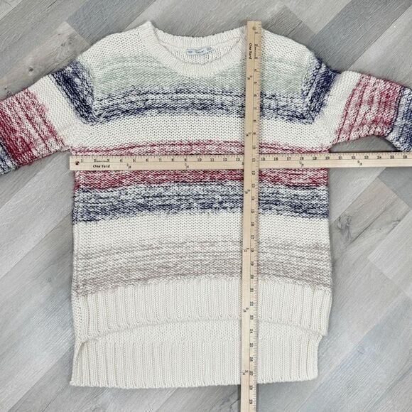 Zara Fuzzy Stripe Chunky Knit Sweater Cream Multi Small Retro Basic - Picture 11 of 12